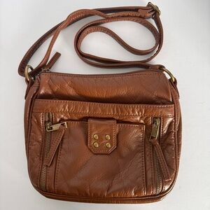 Bueno Vintage Brown Ultra Soft Grainy PU Leather Washed Crossbody Shoulder Bag